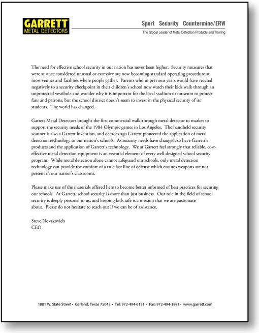 加勒特首席执行官史蒂夫·诺瓦科维奇写给德克萨斯州教育家的一封信。PDF